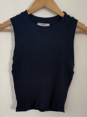 Project Social T Navy Ribbed Sleeveless Crop Top XS Minimal Chic